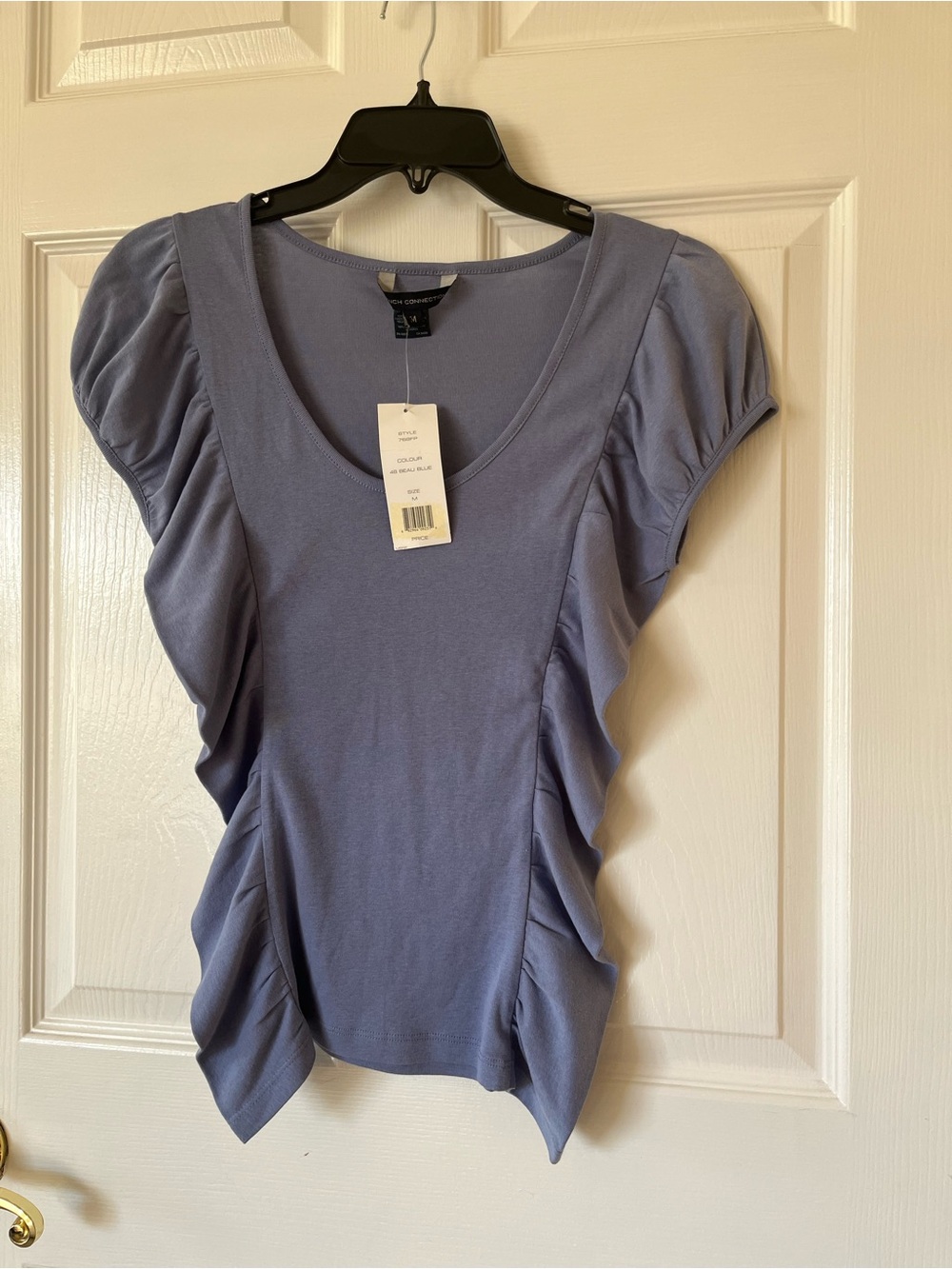 French Connection Short Sleeve Ruched Tee in Slate Blue